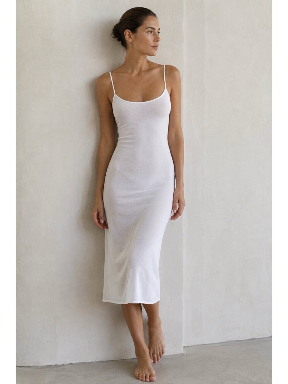 Theory Womens Slip Dress Sz Small White Knit Midi Sheer Cover Up Minimalist